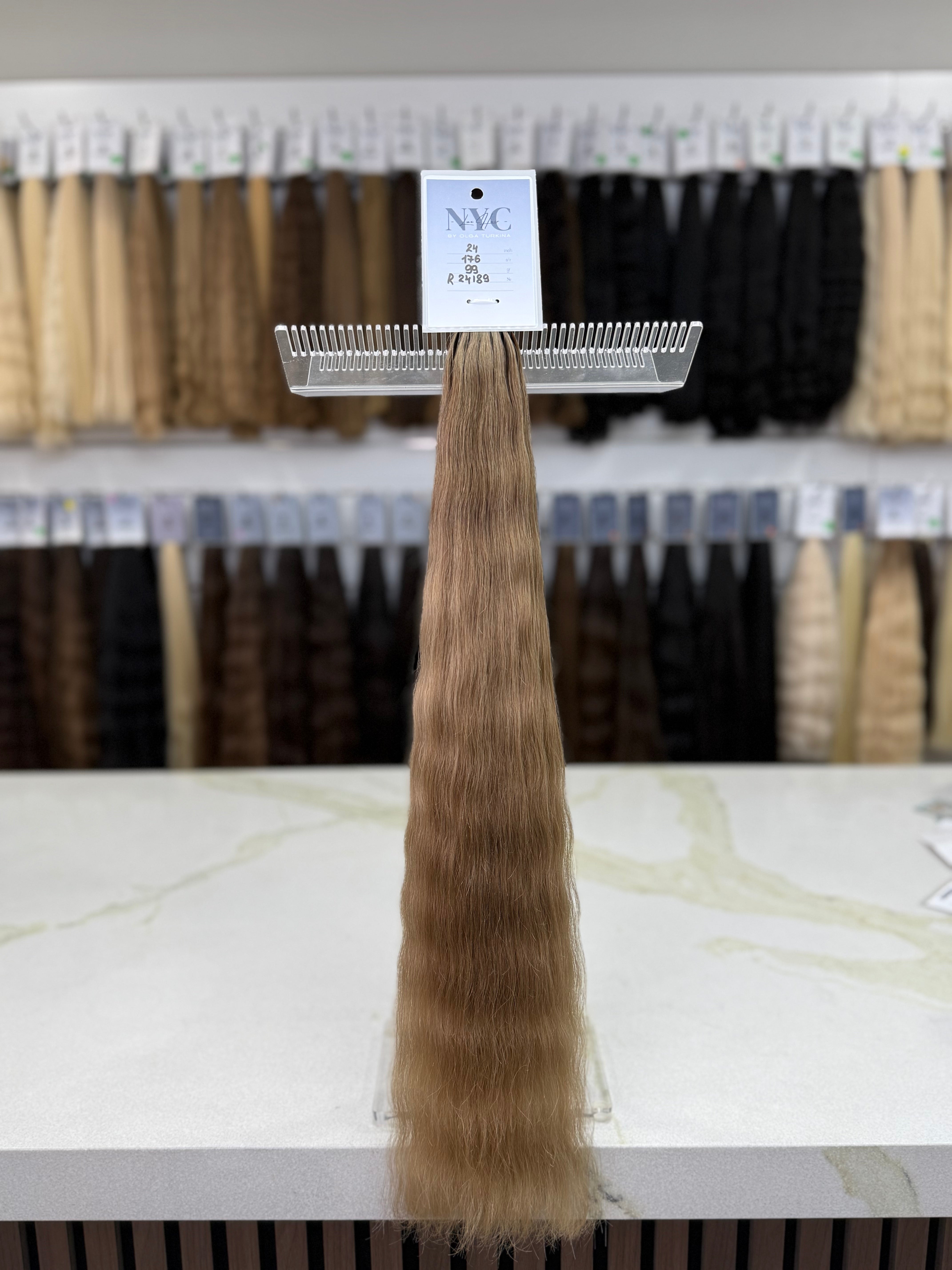 Premium Slavic K-Tip Extensions – Light Brown Wavy 24