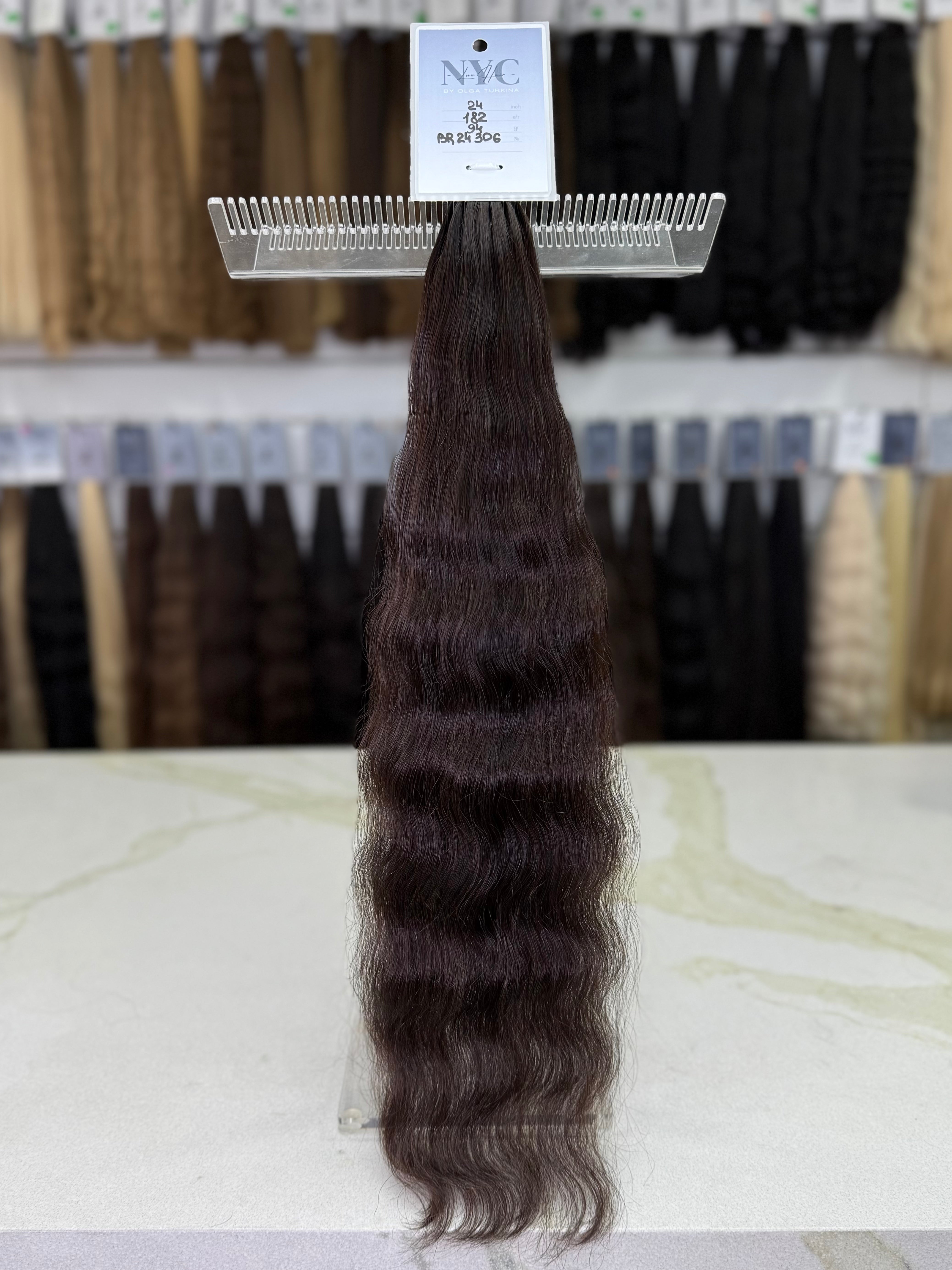 Premium Slavic K-Tip Extensions – Brown Wavy 24