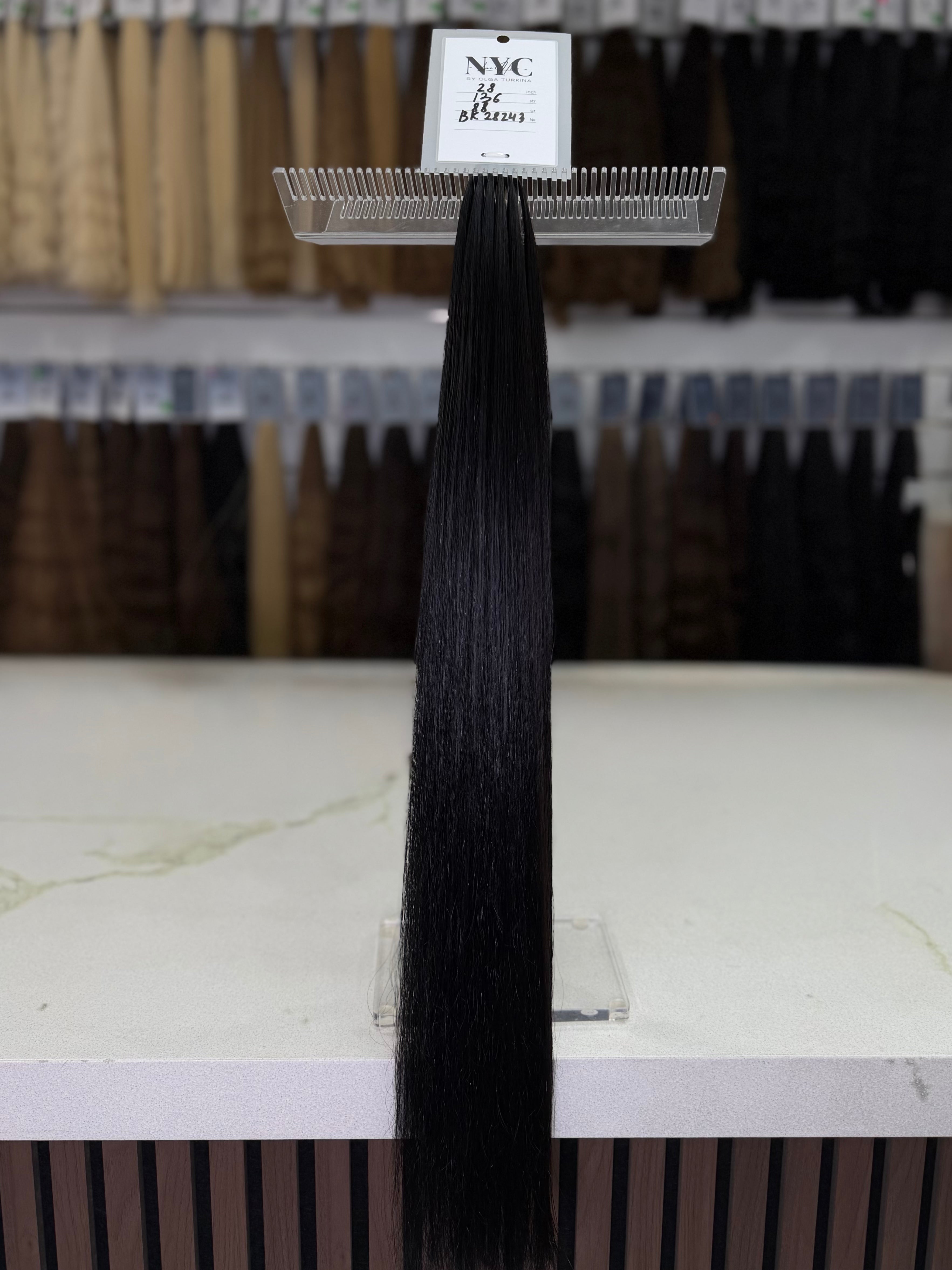 Premium Slavic K-Tip Extensions – Black Straight 28" | 136 Strands | 88 g