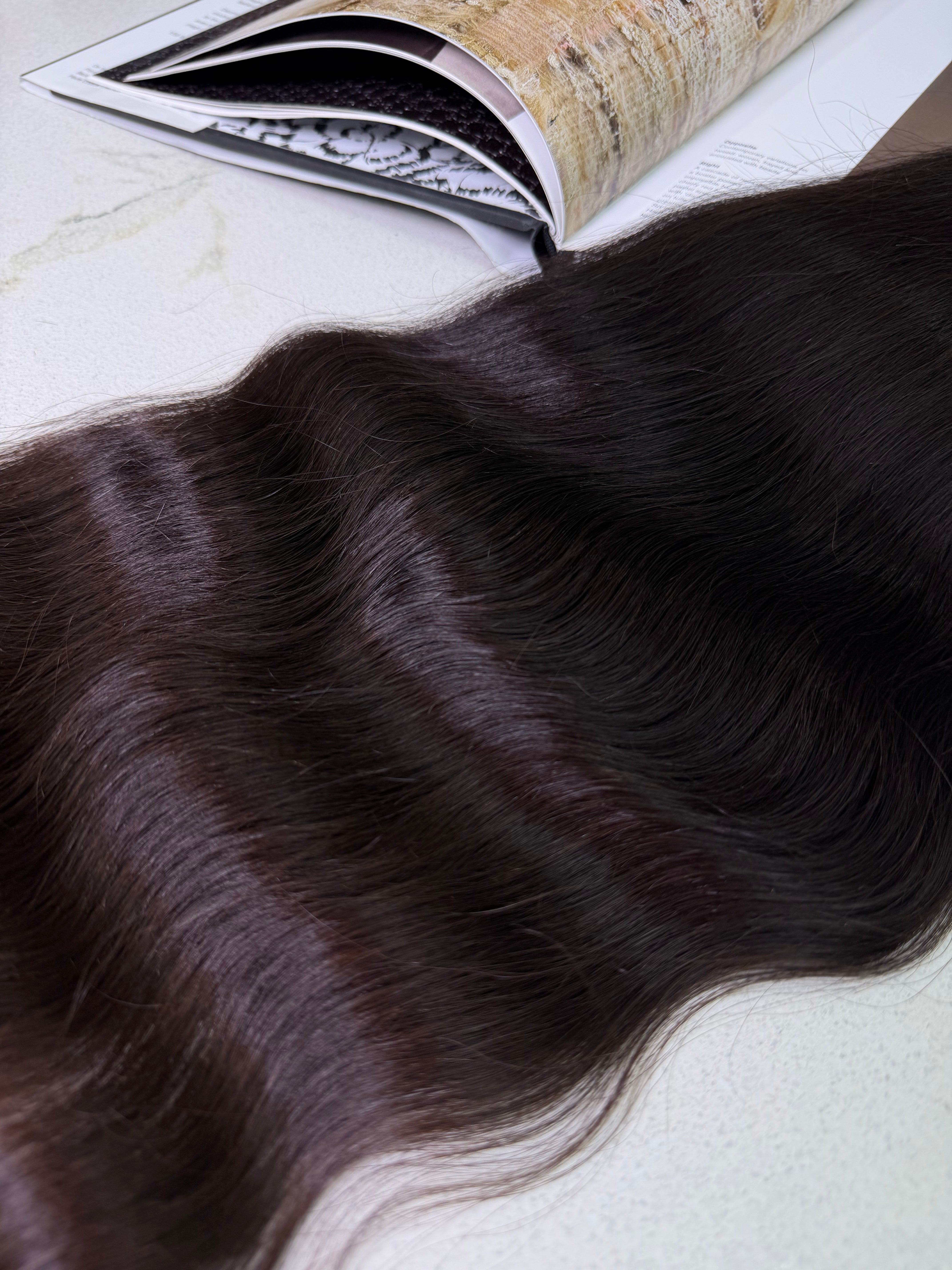 Premium Slavic Colored Hair Dark Brown with Plum Undertone Wavy Bulk 24 Inch | LuxHairNYC