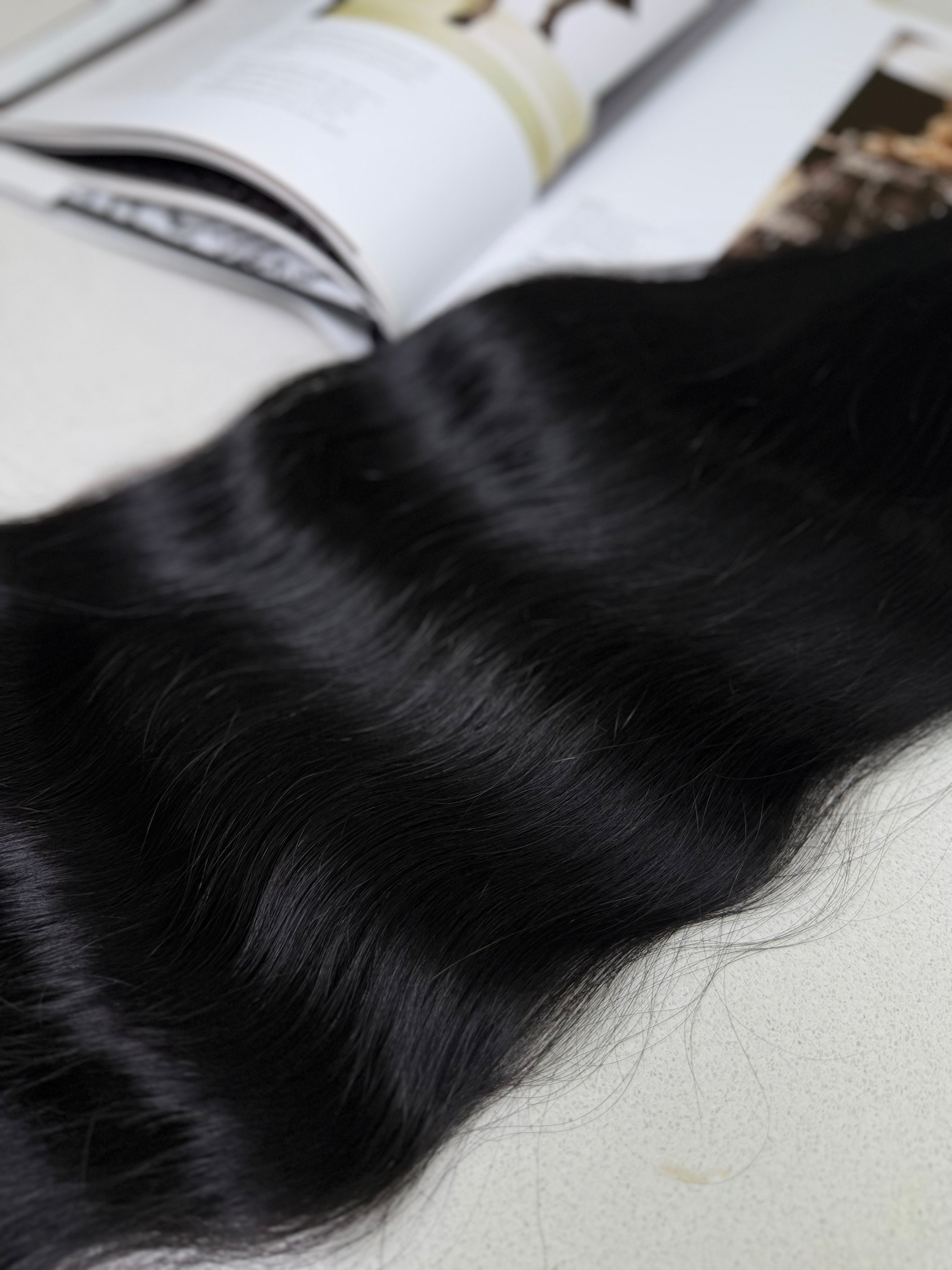 Premium Slavic Colored Hair Black Wavy Bulk 22 Inch | LuxHairNYC