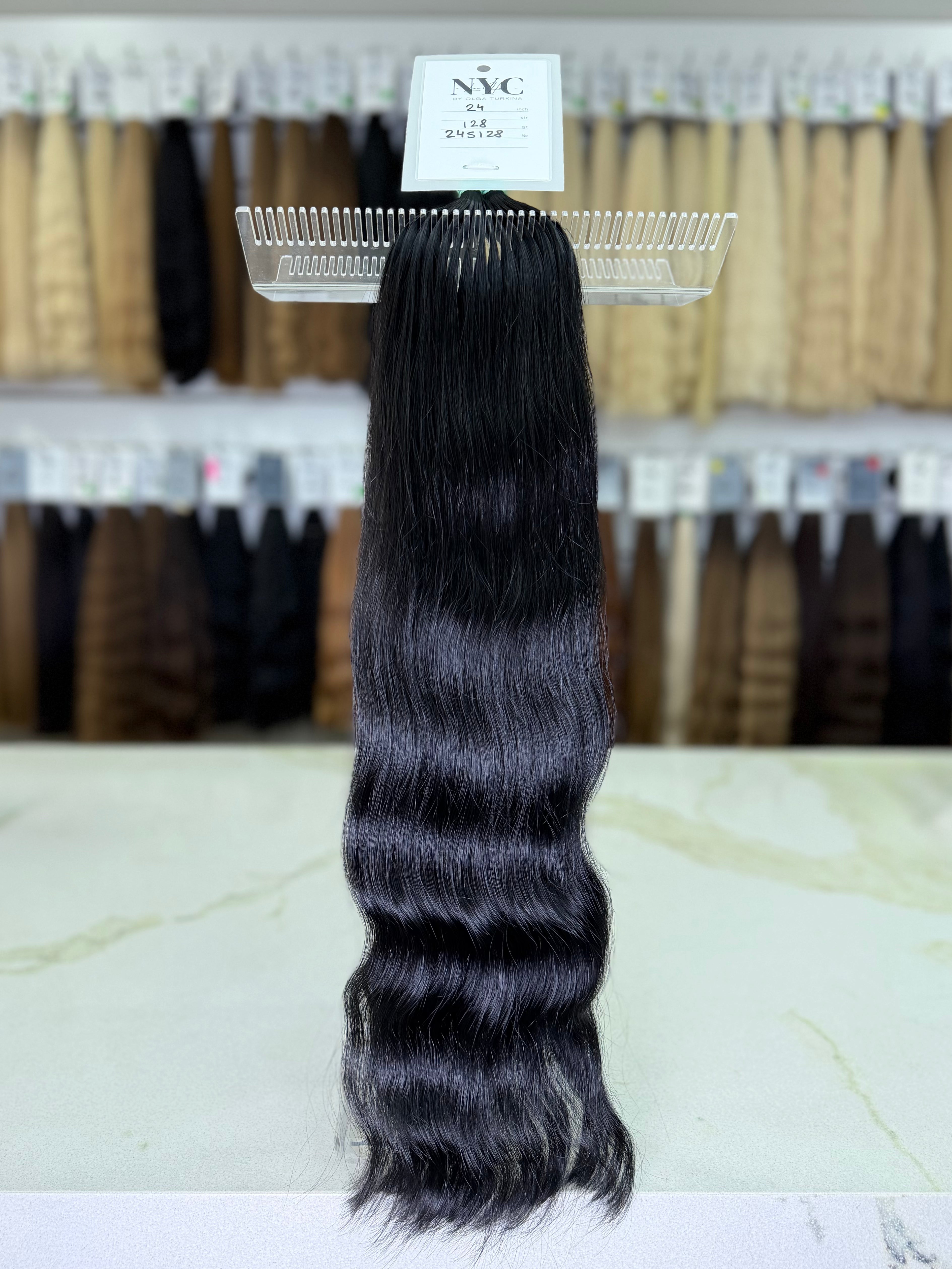 Premium Slavic Colored Hair Black Wavy Bulk 24 Inch | LuxHairNYC