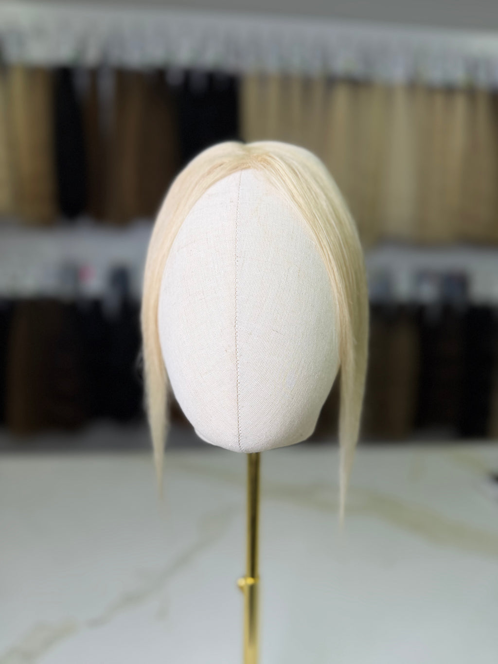Slavic Gently Colored Blonde Curtain Bangs