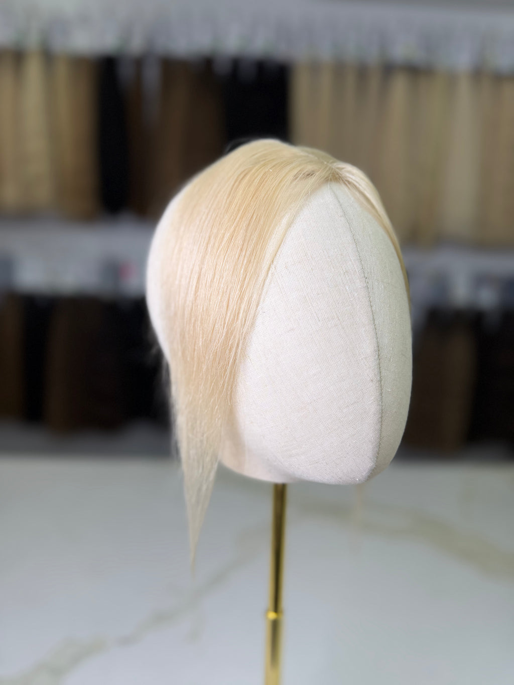 Slavic Gently Colored Blonde Curtain Bangs
