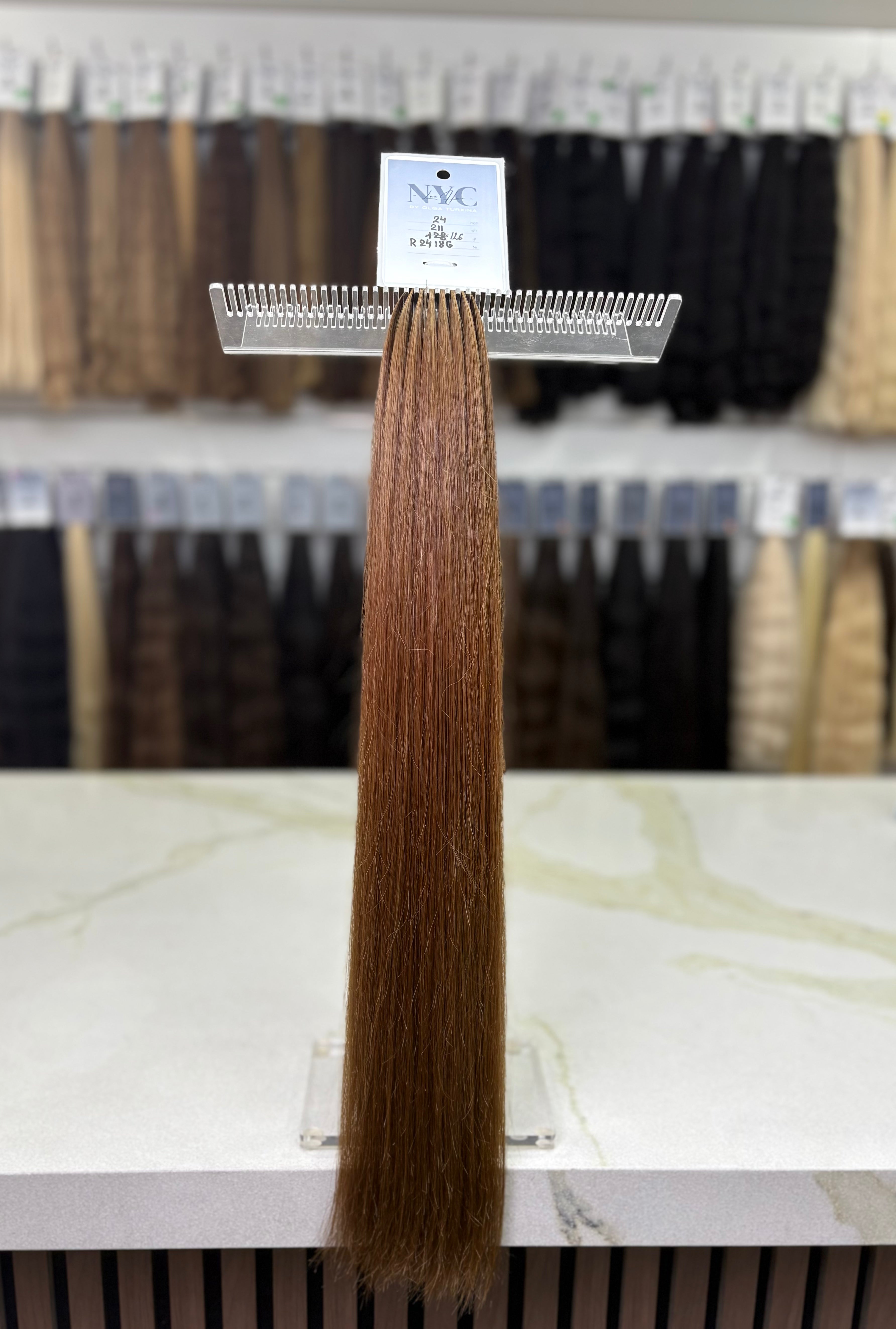 Premium Slavic K-Tip Extensions – Light Brown Straight 24" | 211 Strands | 126 g