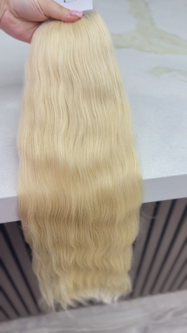Luxury human hair extensions – K-tip virgin Slavic wavy rutted blonde hair, ultra-thick natural texture. By Olga Turkina. Shop at luxhairnyc.shop