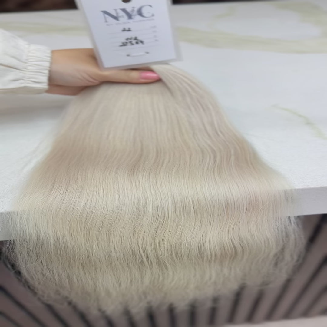 Luxury human hair extensions – Bulk hair, virgin Slavic, wavy, blonde hair, ultra-thick natural texture. By Olga Turkina. Shop at luxhairnyc.shop