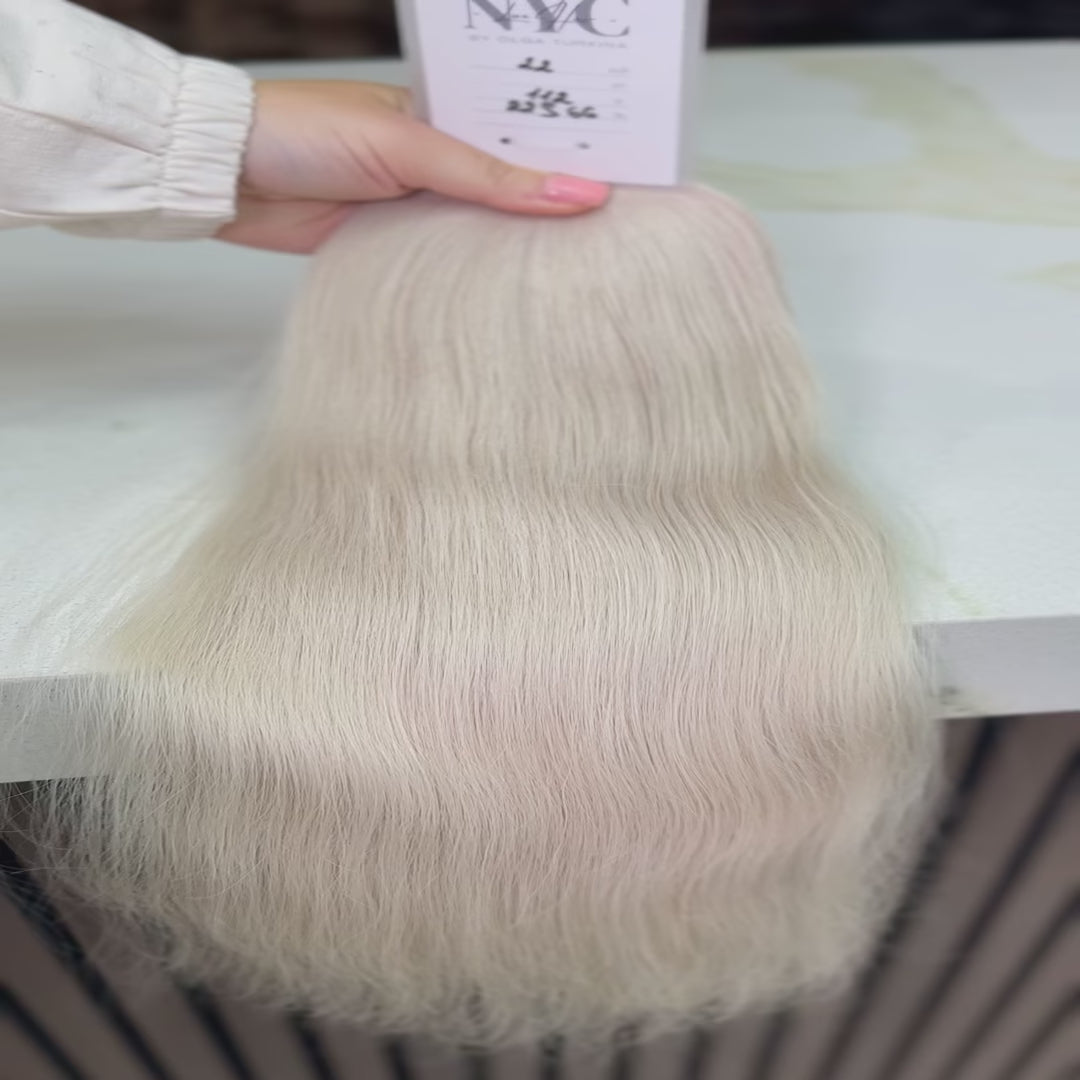 Luxury human hair extensions – Bulk hair, virgin Slavic wavy, blonde hair, ultra-thick natural texture. By Olga Turkina. Shop at luxhairnyc.shop
