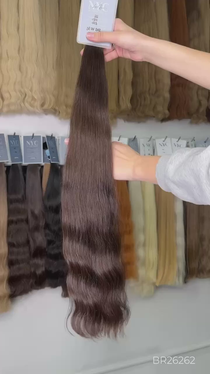 Premium Slavic K-Tip Extensions – Brown Wavy 26" | 194 Strands | 143 g LUXHAIRNYCSHOP