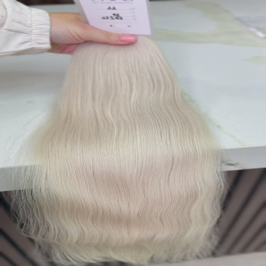 Luxury human hair extensions – Bulk hair, virgin Slavic wavy, blonde hair, ultra-thick natural texture. By Olga Turkina. Shop at luxhairnyc.shop