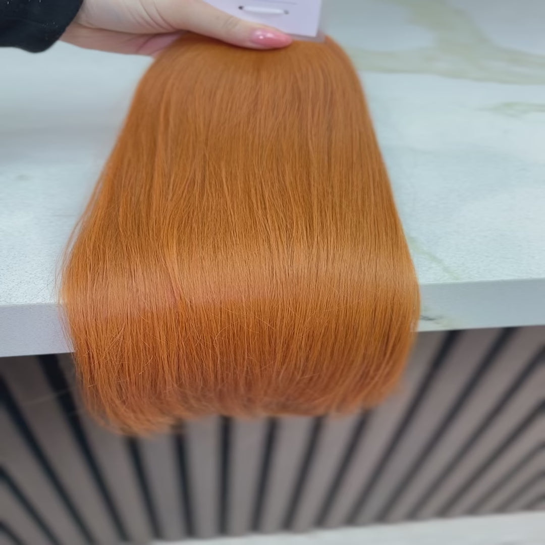 Showcasing Slavic virgin bulk hair extensions in red color 20 inches. Rich red color, ultra-thick and natural texture. By Olga Turkina for LUXHAIRNYCSHOP NYC. Available at luxhairnyc.shop