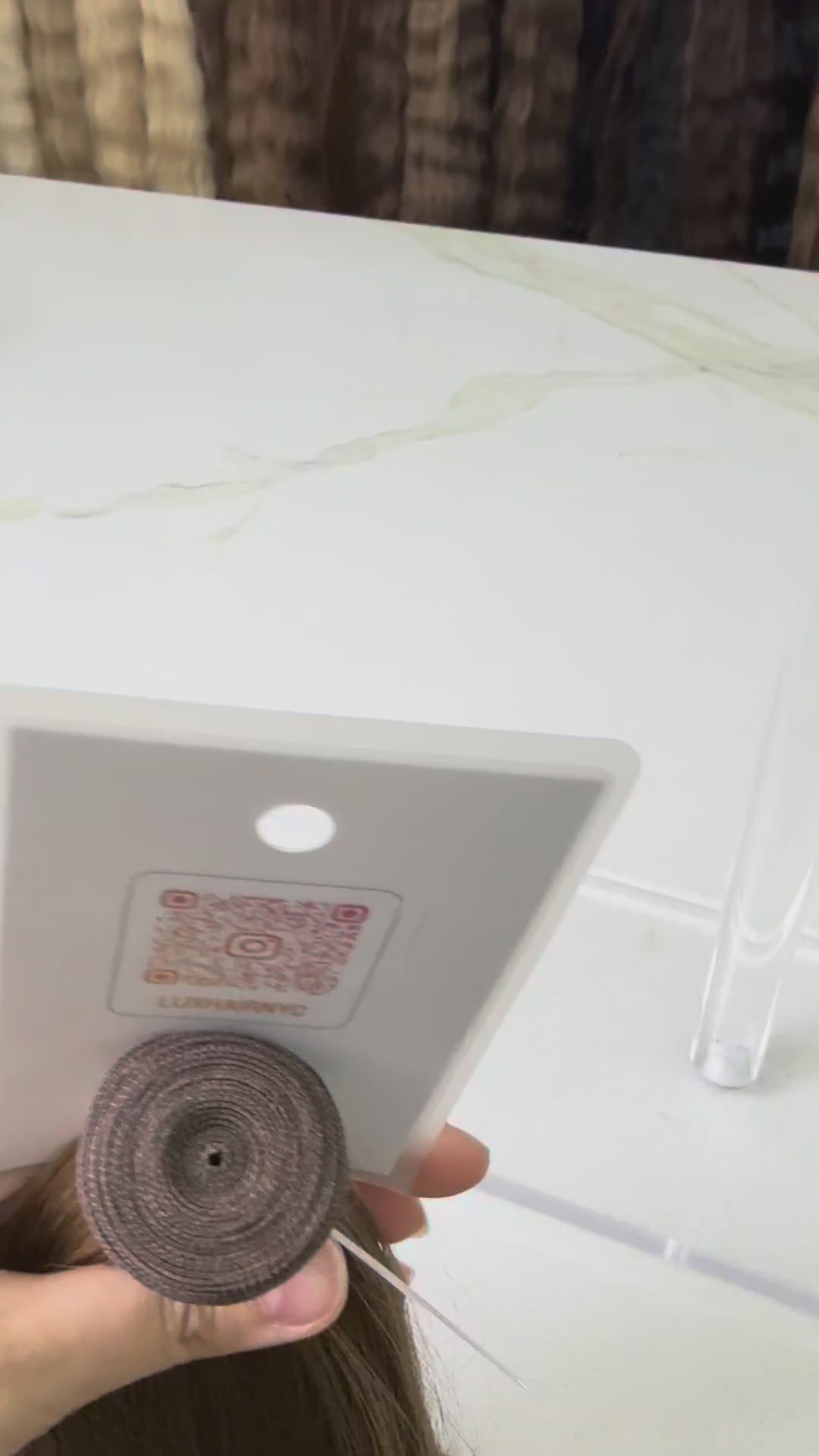 Russian Slavic weft hair ponytail video -  warm light brown straight texture movement and shine demonstration