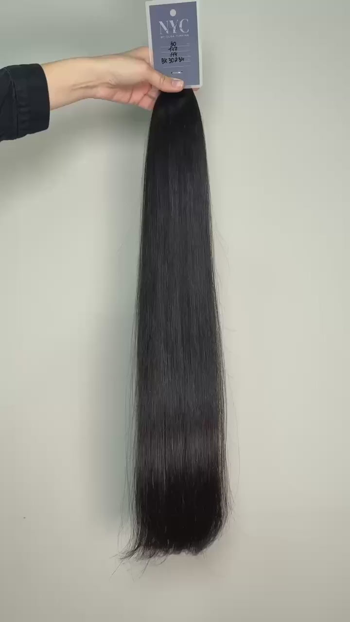 K-Tip Slavic Colored Hair Black Straight 30 Inch | LuxHairNYC