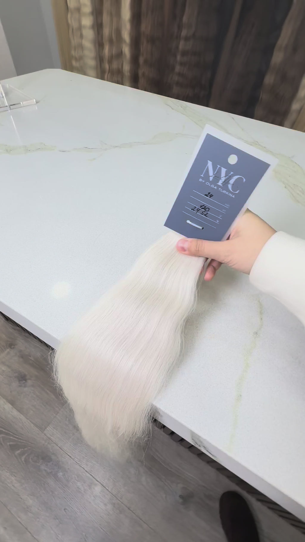 Russian Slavic bulk hair ponytail video - 24" cold blonde wavy texture movement and shine demonstration