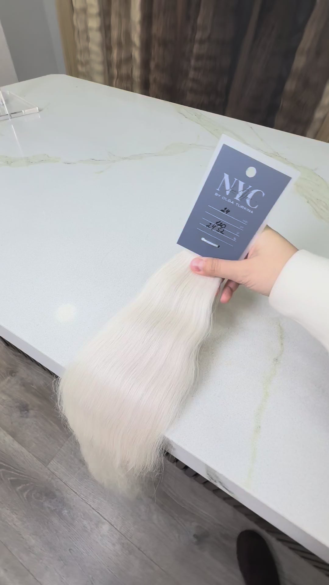 Russian Slavic bulk hair ponytail video - 24" cold blonde wavy texture movement and shine demonstration