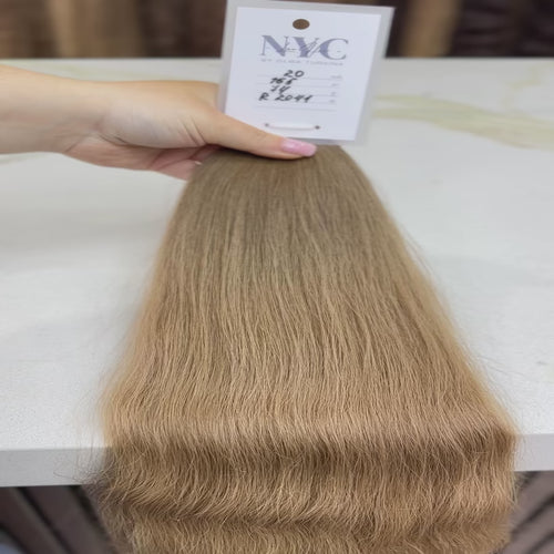 Luxury human hair extensions – K-tip hair, virgin Slavic wavy, light brown hair, ultra-thick natural texture. By Olga Turkina. Shop at luxhairnyc.shop