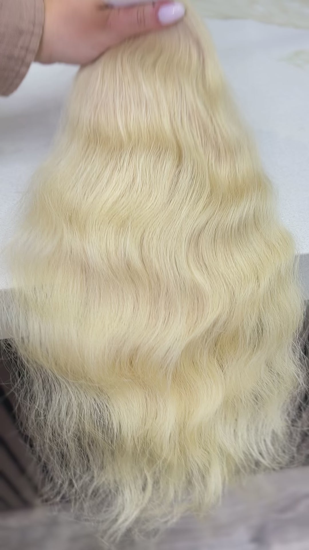 Luxury human hair extensions – Bulk hair, virgin Slavic wavy, blonde hair, ultra-thick natural texture. By Olga Turkina. Shop at luxhairnyc.shop