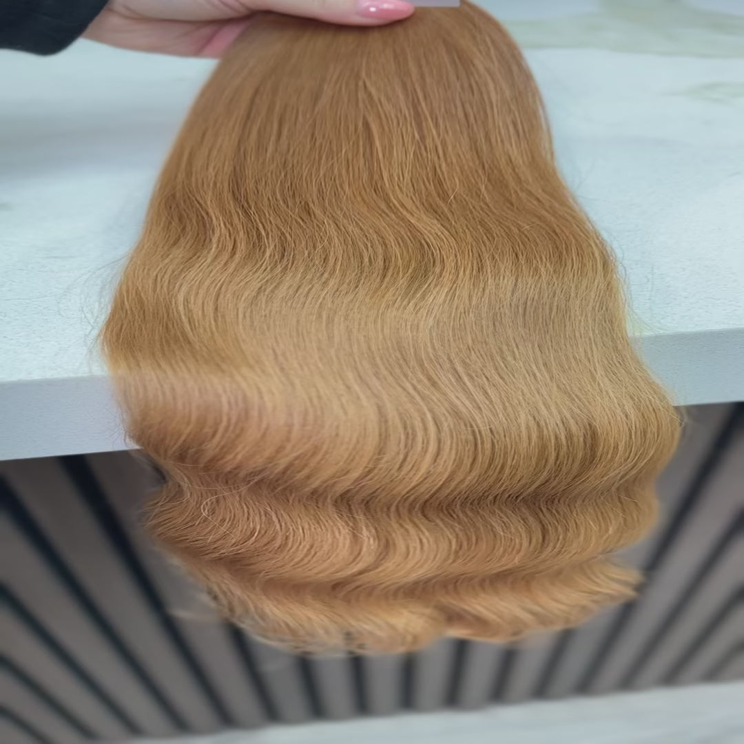 Showcasing Slavic virgin bulk hair extensions in red color 20 inches. Soft red color, ultra-thick and natural texture. By Olga Turkina for LUXHAIRNYCSHOP NYC. Available at luxhairnyc.shop
