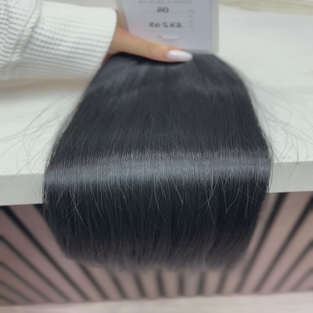Luxury human hair extensions – Bulk hair, virgin Slavic silky straight, black hair, ultra-thick natural texture. By Olga Turkina. Shop at luxhairnyc.shop