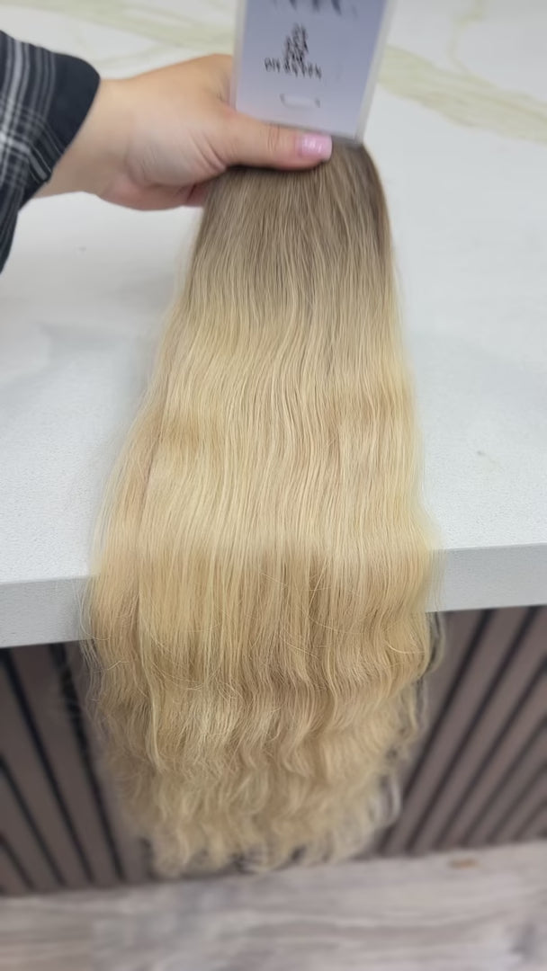 Luxury human hair extensions – K-tip virgin Slavic wavy rutted blonde hair, ultra-thick natural texture. By Olga Turkina. Shop at luxhairnyc.shop