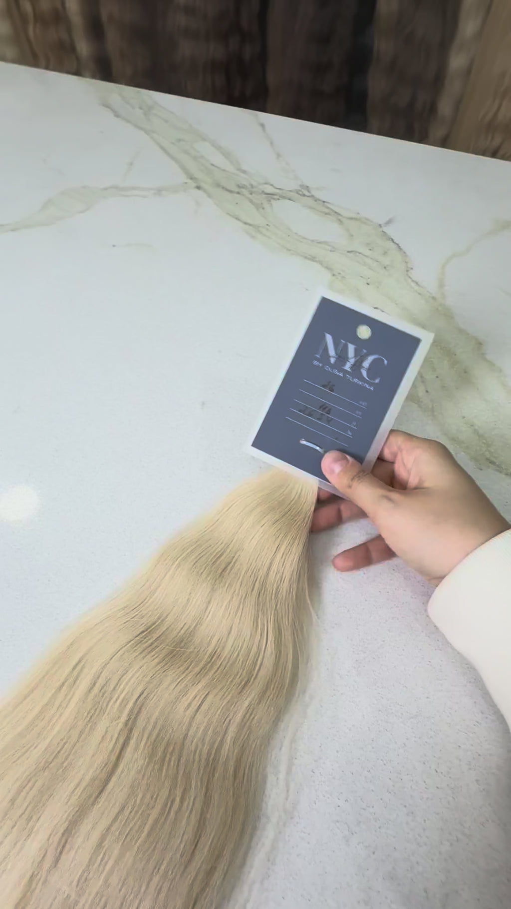 Russian Slavic bulk hair ponytail video - 26" warm blonde wavy texture movement and shine demonstration