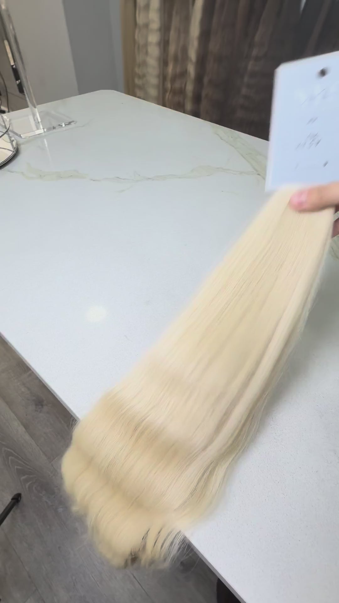 Russian Slavic bulk hair ponytail video - 24" warm blonde wavy texture movement and shine demonstration